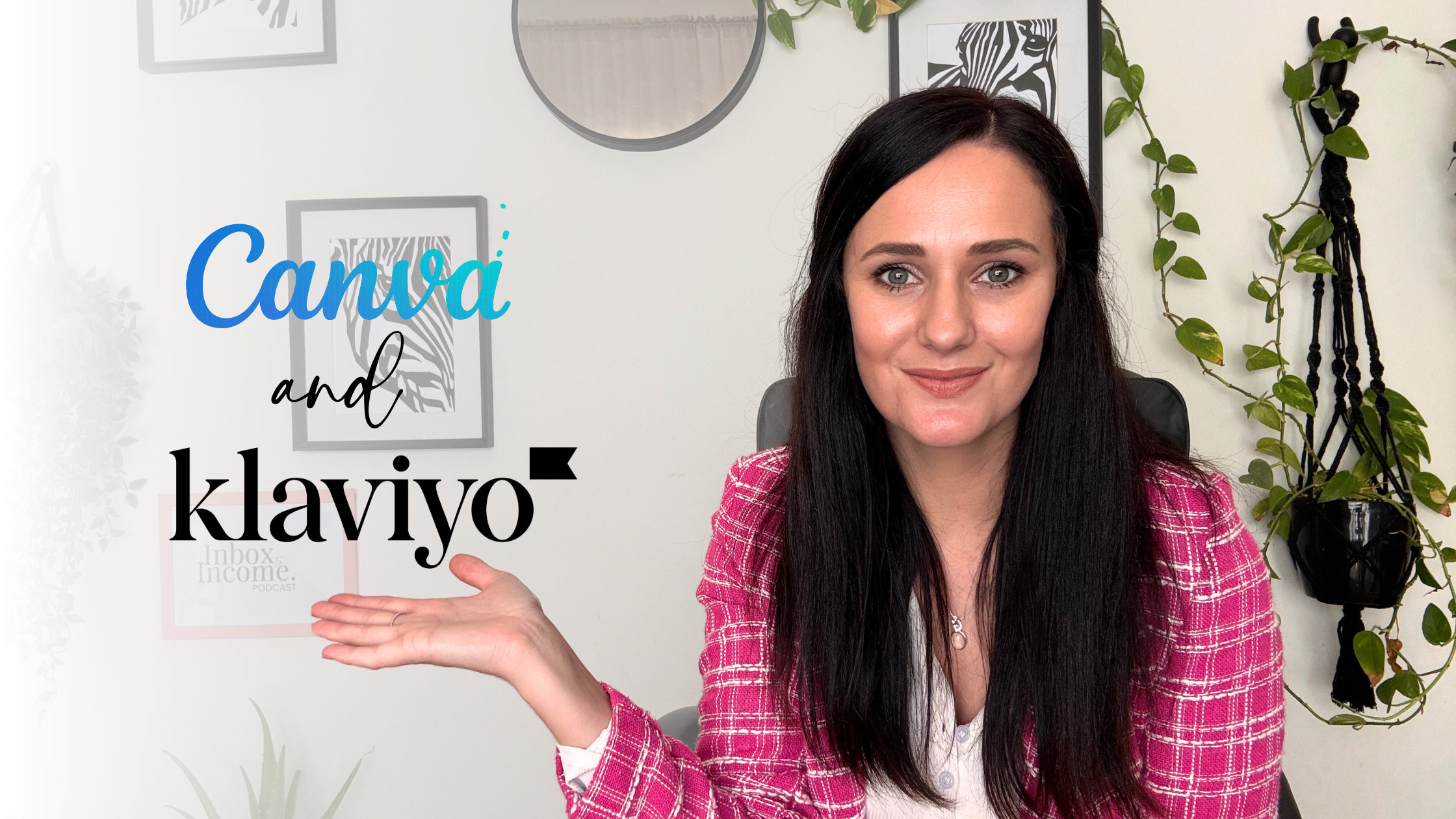 log header image for 'Why Canva Emails in Klaviyo Get No Clicks (And How to Fix It!)' featuring Liezle in a pink blazer pointing at text that says 'Canva + Klaviyo' with a clean white background.